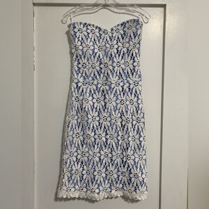Aqua Brand Blue and White Lace Strapless Mini Dress